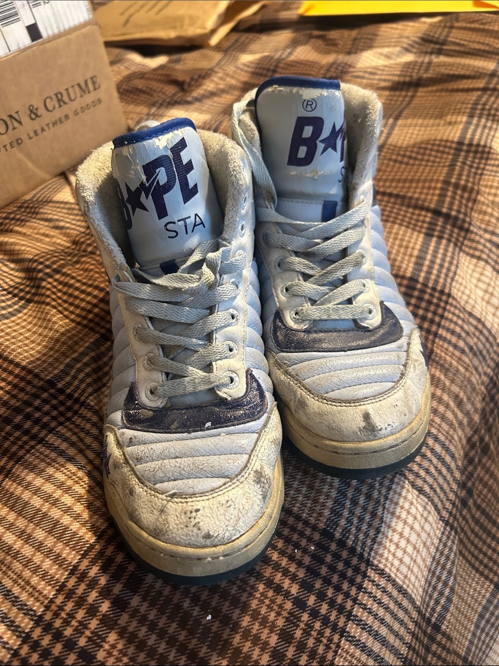 Bape Kids Light Blue and Navy High-Top Sneakers